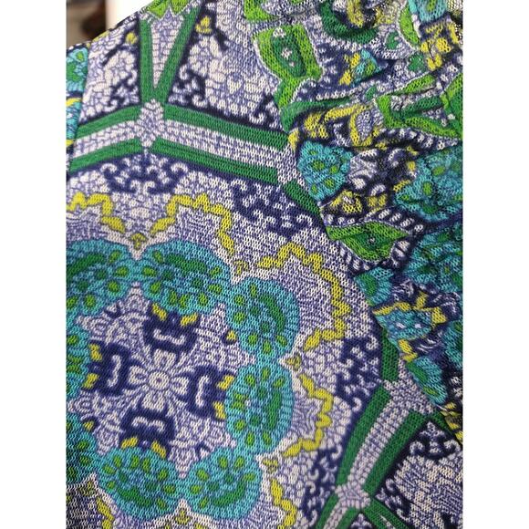 Croft&Barrow Woman L Blouse Blue Green Medallion Artsy Short Sleeve Pullover - Picture 4 of 10